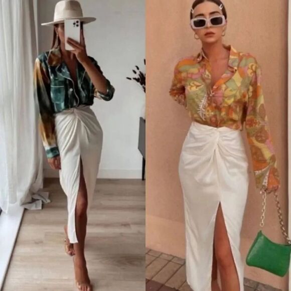 Zara mid length skirts cream S NWT - Picture 4 of 12